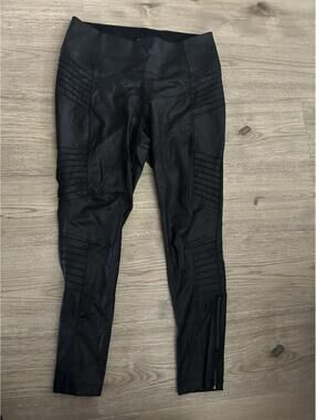 Athleta Delancey Gleam Moto Tight Black Faux Leather Leggings Plus 1X Ankle Zip